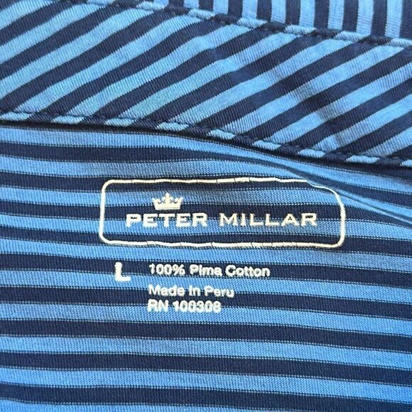 Peter Millar Wanaka Pima Cotton Blue Striped Polo Shirt size L Large - Picture 5 of 7